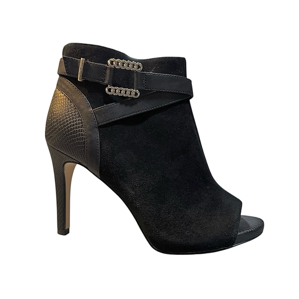 White House Black Market Black Suede Leather Snake embossed Open-Toe Ankle Boot